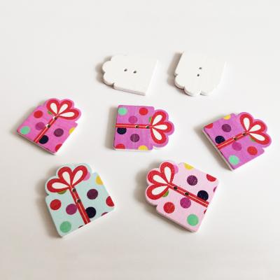 China Viable Style 2 Hole Colored Gift Box Flat Shape Wooden Buttons For Decoration for sale