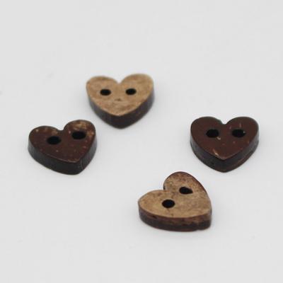 China Fancy 2 Hole 10mm Coffee Color Natural Kids Heart Shape Sustainable Coconut Shirt Button for sale