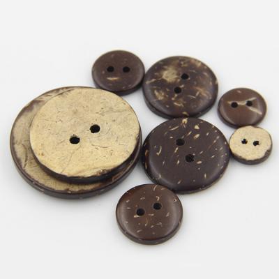 China Custom Sustainable Simple Brown Round Natural 2 Holes Coconut Shell Button For Clothes for sale