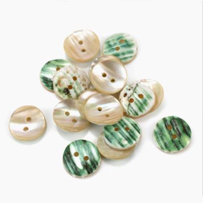 China Single Viable Style 12mm 2 Hole Round Green White Genuine Mold Shell Shirt Buttons for sale