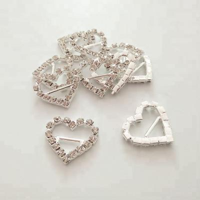 China Nickel Free Silver Metal Heart Rhinestone Ribbon Slider Buckle 20mm For Wedding Invitation Card for sale