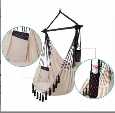 China Best Durable Factory Price Macrame Swing Chair With Pocket Hammock Sturdy Cotton Canvas Hanging Hammock Chair for sale