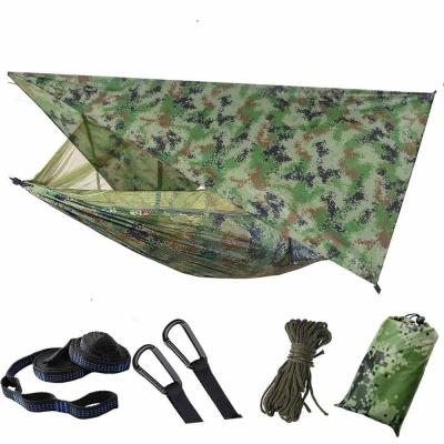 China Durable Hot Sale Outdoor Rise Resist Hammock 210T Waterproof Nylon Rain Fly Sunshade Camouflage Printed Polyester Silver Coating Fly Tarp for sale