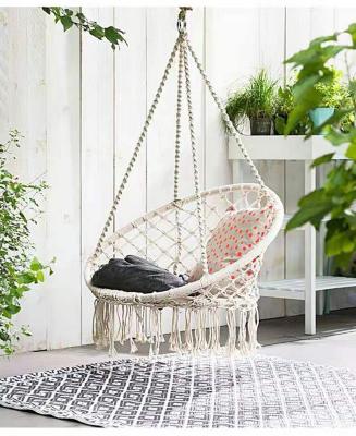 China Durable Nordic White Indoor Cotton Rope Boho Handmade Macrame Hanging Swing Double Chair For Bedroom for sale