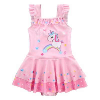 China Anti-wrinkle Summer New Printing Unicorn Swim Wear Sleeveless Casual For Girls Kids Beach Dress Swimming Unicorn for sale