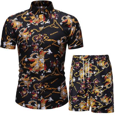 China 2021 Summer Printing QUICK DRY Men Sets Short Sleeve Shirt Beach Button Sleeve Streetwear Men's Suit for sale