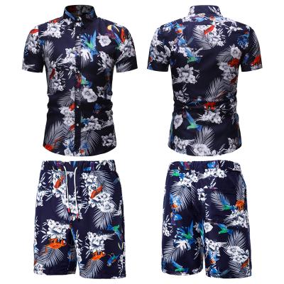 China Custom Made Men's OEM Suit QUICK DRY Summer Male Hawaiian Suit 2 Piece Short Sleeve Button Shirt And Shorts Beach for sale