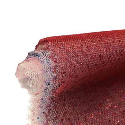 China Wholesale Price Polyester Metallic Shiny Gold Tulle Mesh Fabric 100% Polyester Stretch Fabric for sale