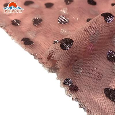 China Breathable High Quality Stretch Rose Gold Foil Tulle Mesh Fabric For Girl's Dress for sale