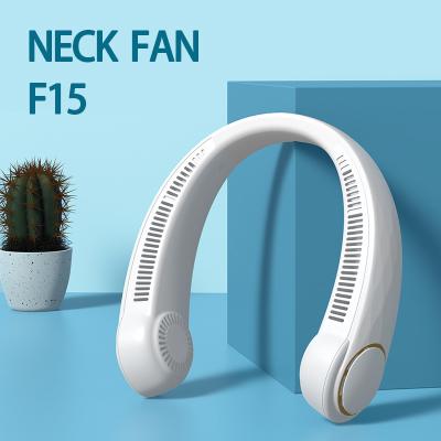 China New Portable Hotel Neck Fan Cooling F15 4000mAh Free Bladeless Hanging Neck Fan For Sports for sale