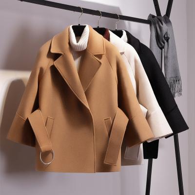 China Breathable Women Short Woolen Jacket Autumn And Winter Cloak Coats Feminine Coat Belt for sale