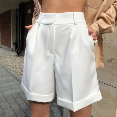 China 2021 Breathable Solid Color Straight-leg Suit Shorts Fashion Zipper Button Wholesale Casual Women's Shorts With Pocket for sale