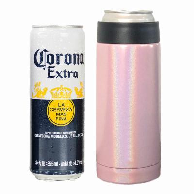 China Sustainable Double Walled Stainless Steel Sparkle Drinks 12oz Lean Slim Can Cooler Sleeve for sale