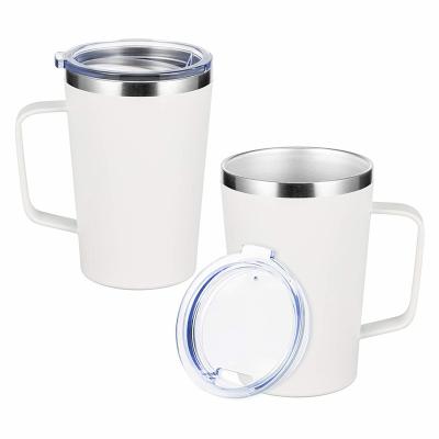 China Viable Metal Double Wall Tumbler Travel Cup Stainless Steel Vacuum Insulated Coffee Mug 16oz With Handle With Lid for sale