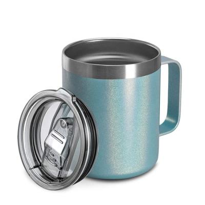 China Custom Reusable Double Walled Metal Logo Eco Friendly Sustainable Insulated 12oz To Glitter Stainless Steel Coffee Mug With Lid for sale