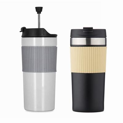 China Best Viable Wholesale 12oz Portable Travel Coffee Maker French Press Insulated Vacuum Stainless Steel Coffee Tea Cup for sale