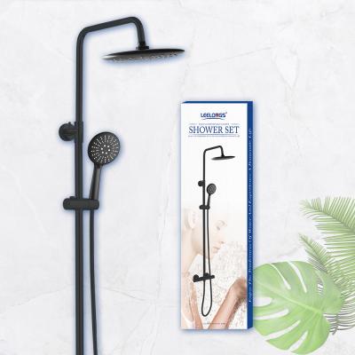 China Leelongs Matte Black Rain Bathroom Faucet Wall Mounted Shower Column Without Sliding Bar With Adjustable Height for sale