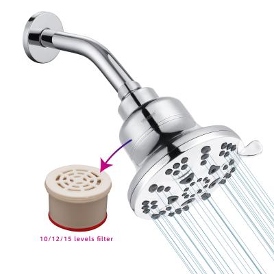 China Without Diverter ABS Chrome Finish 6-Setting Rain Filter High Output Revitalizing Shower Head For Maximum Power 2.5 GPM Detachable Shower Head for sale