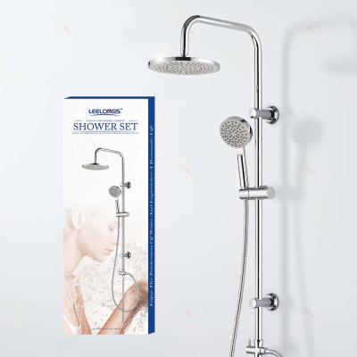 China Without Sliding Bar Bathroom Shower System Wall Mount Double Head Set Shower With Mixer Taps for sale