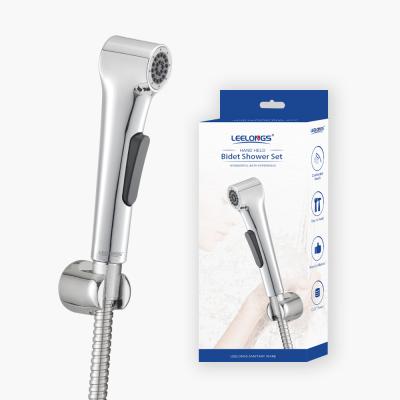 China No Needles ABS Plastic Chrome Push Cut Long Hand Bidet Handheld Shower Sprayer With Color Box Package for sale