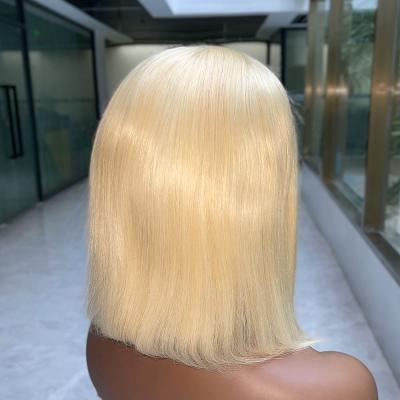 China Silky Straight Virgin Blonde 613 Lace Bob Wig Human Hair Lace Front,Wholesale Swiss Thin 613 Bob Lace Wigs Hd Transparent Film Lace Vendors for sale