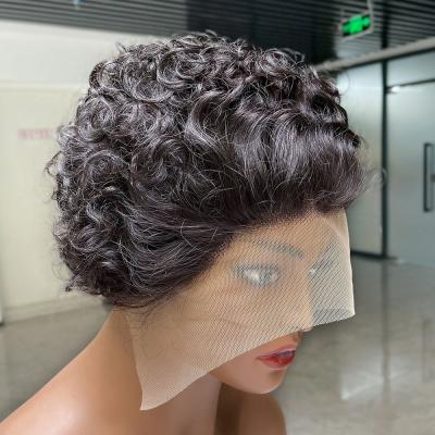 China Super Short Wave Pixie Curly Brazilian Human Hair Wig With Bangs, 100% Jerry Curl Hair Wigs For Black Wome for sale