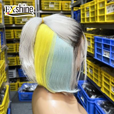 China Silky Straight Wave Customized New Rainbow Style Short Bob Lace Closure Wigs, Colored Brazilian Straight Lace Front Bob Cut Virgin Hair Wigs for sale