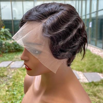 China Brazilian Short Curly Pixie Cut Wig Human Hair Bob Human Hair Wigs Transparent Super Wave Lace Wigs For Women Cheap Glueless Black Color for sale