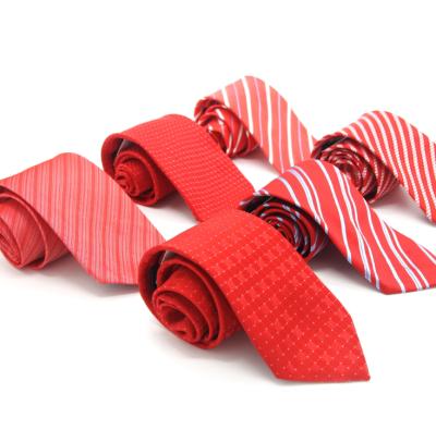 China Fashoion Red Polyester Jacquard Tie Striped Individually Wrapping Mens Business Tie Wedding Apparel for sale