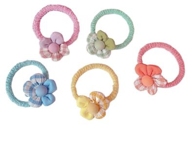 China Fashionable Spring Hair Color Rainbow Contrast Color Plaid Flower Hair Rope Candy Color Elastic Hair Band Soft Hair Accessories for sale