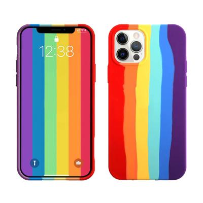 China Colorful Phone Case Rainbow Style Silica Gel Microfiber Striping Rainbow Cell Phone Case For iphone 12 With OEM Logo for sale