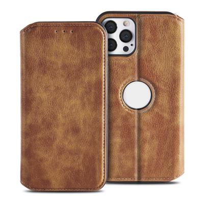 China Wholesale Custom Brown Flip Protective Cell Phone Leather Case Shockproof For iPhone 12 Pro Max for sale