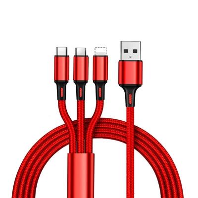 China Wholesale Red MP3/MP4 Player 3 In 1 Nylon Braided Custom Type C Cable Data Cable Usb Price for sale