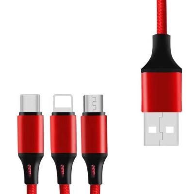 China MP3/MP4 Player Fast Charging Cable Red 3 In 1 High Speed ​​Usb Led Data Cable For Mobile Phone for sale