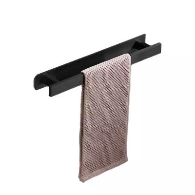 China Popular Simple Style Bathroom Hand Towel Rack Wall Mount Stainless Steel Matte Black Self Adhesive Towel Bar Viable Custom Made for sale