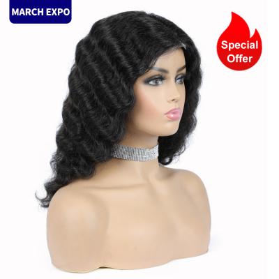 China Original Pure Natural Human Hair 100 Piece U Part Lace Up Original Color Front Color Customized Ocean Deep Wave Hair Wig for sale