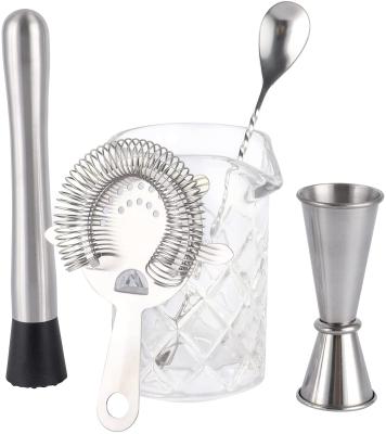 China Unique Thick Bottom Glass 5PCS Crystal Cocktail Mixing Glass Shaker Set Recipe Drink Mixing Barware Morden Glass for sale