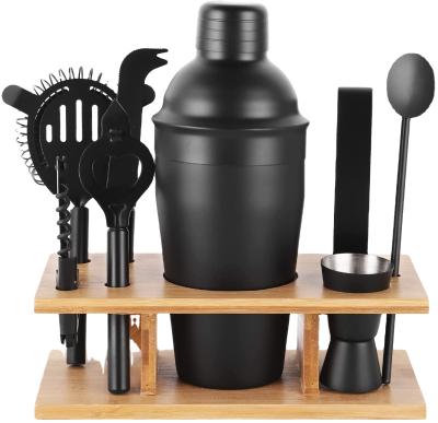 China Viable Bartender Matte Black Cocktail Shaker Set 8 Piece Stainless Steel Boston Bar Shaker Making Set for sale