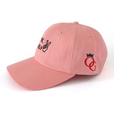 China COMMON Comfortable High Quality Unstructured Cotton 100% Pink Color 6 Panel Dad Hat With Custom Embroidery Logo Hats for sale