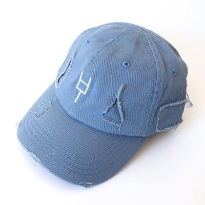 China Wholesale COMMON Dad Flat Blue Unstructured Outdoor Custom Fabric 6 Panel Denim Hat Embroidery Single Dad Baseball Cap for sale