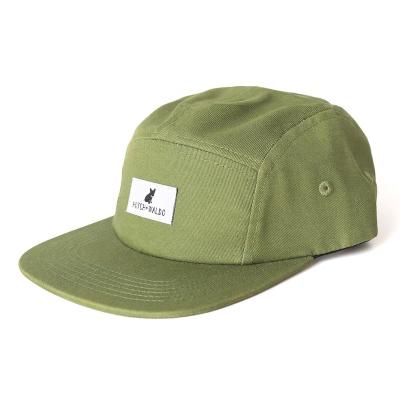 China Design 5 Panel Cotton Cloth Camp Custom Unstructured Popular COMMON Hat Army Green Color With Patch Rubber Logo for sale