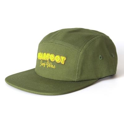 China Fashion embroidery logo 5 panel army green color COMMON design custom camp unstructured acrylic unstructured hat for sale