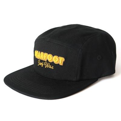 China COMMON Best Quality Custom Design 3D Embroidery Logo Flat Brim Pure Cotton 5 Panel Unstructured Hat Camp Hats For Camper Sports Hats for sale