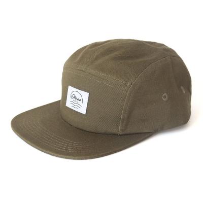 China 100% Cotton Fabric Custom 5 Panel Camp Hat Unstructured Green Outdoor Rubber Patch Camp Hat For Men for sale