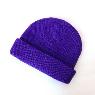 China Logo Cotton Acrylic Wool Beanies Fabric Purple Winter Beanies Hats Customized Character High Quality Small Moq for sale