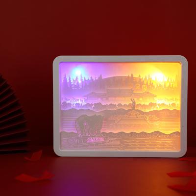 China Creative China Decor Photo Frame 3d Paper Cut Lamp Boxes Paper Cutting Lamp for sale