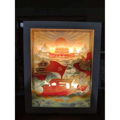 China China Decoration Light LED Shadow Night Light Patriotism Paper Cutting Light Box for sale