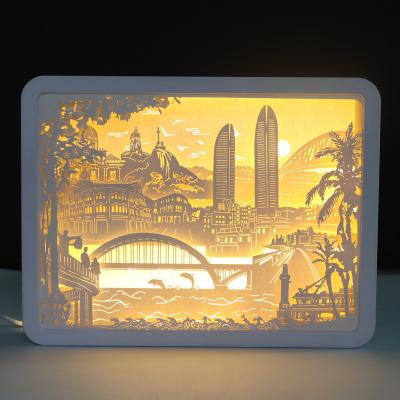 China Hot Selling Europe Lamp Night Light Nursery Lamp Bedside Light Paper Cut Paper Cut Light Box For Children for sale