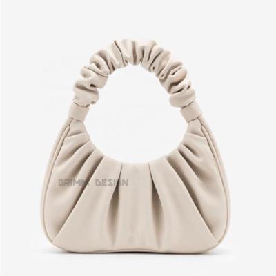 China Fashion High Street Faux Sheep Handle PU Leather Pleated Hobo Bag Women Purse Handbag for sale