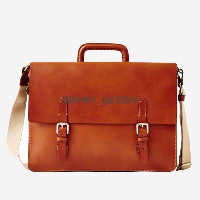 China Executive Dress Tan Leather Rectangle Shaped Man Document Handbag Brown Messenger Bag for sale